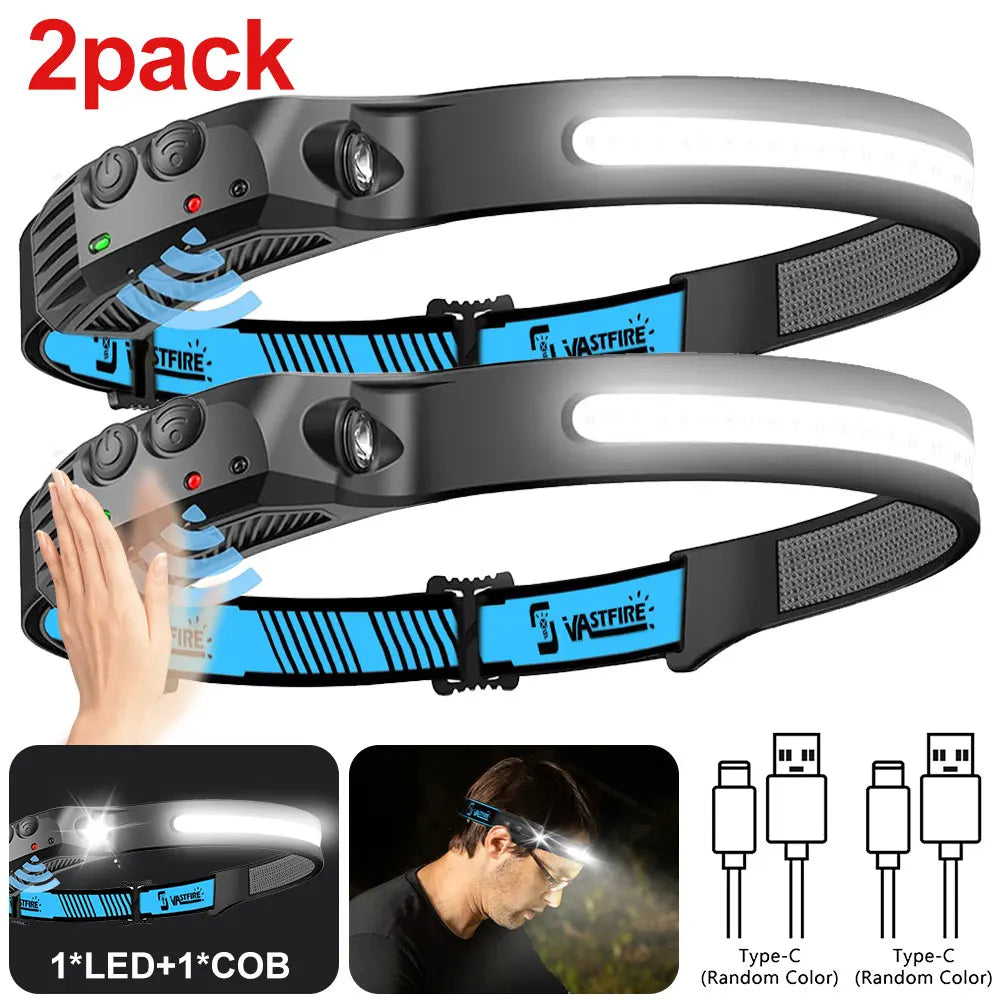 Vastfire 2 Pcs 100Mah Usb Rechargeable Headlamp With Motion Sensor