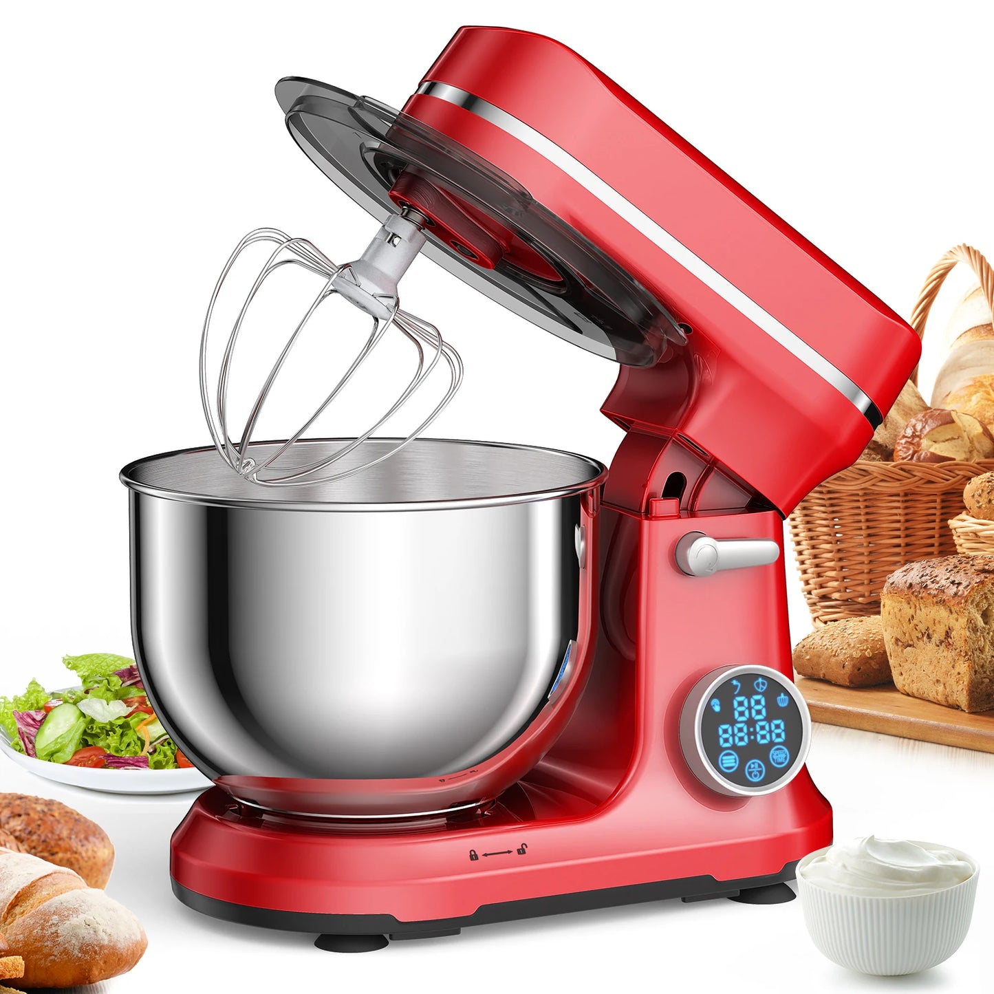 Biolomix 1200W Stand Mixer With 11 Speeds, 3 Presets, OLED Screen, 5L Stainless Steel Bowl