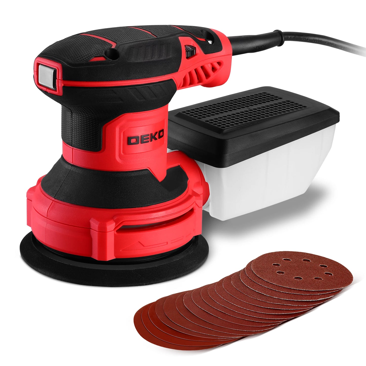 DEKO 14000 RPM Orbital Sander With 16 Piece Sandpaper Pack