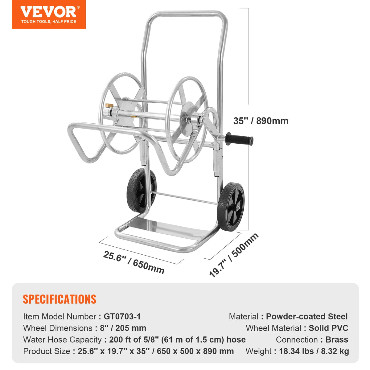 Succebuy 250 Ft Heavy Duty Steel Garden Hose Reel Cart With Brass Connector And Storage Basket For Yard Watering