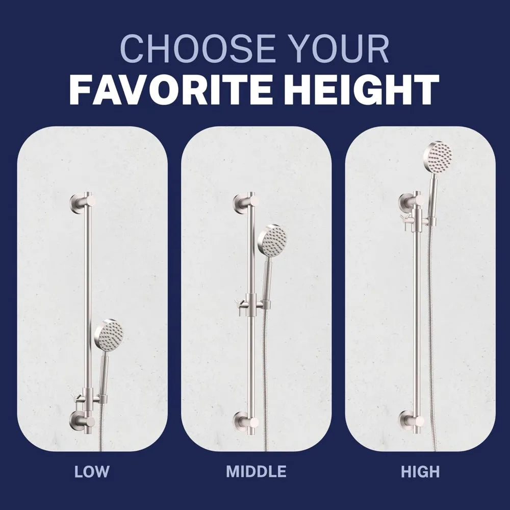 Solid Metal Shower Slide Bar Set With Handheld Head And Hose 1.75 GPM