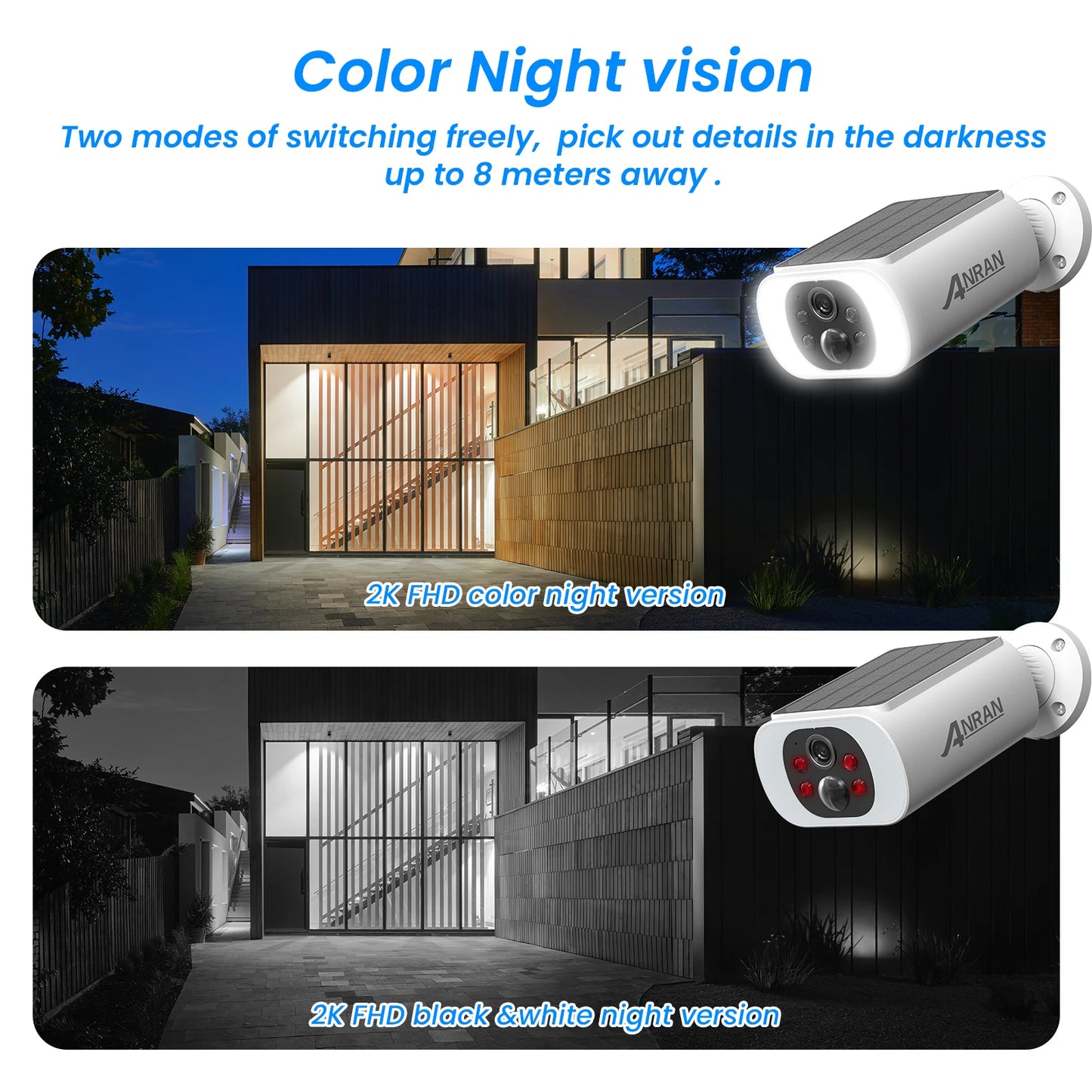 ANRAN 2K Solar Camera Set Of 4 Wireless Cameras 2.4G WiFi Battery Powered Floodlight Night Vision