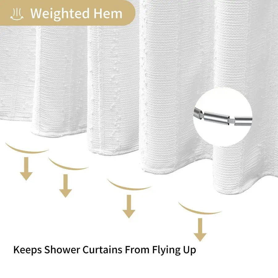 Cotton Blend Waffle Weave Shower Curtain With Stripe Texture 72W 84H Inches Heavy Duty