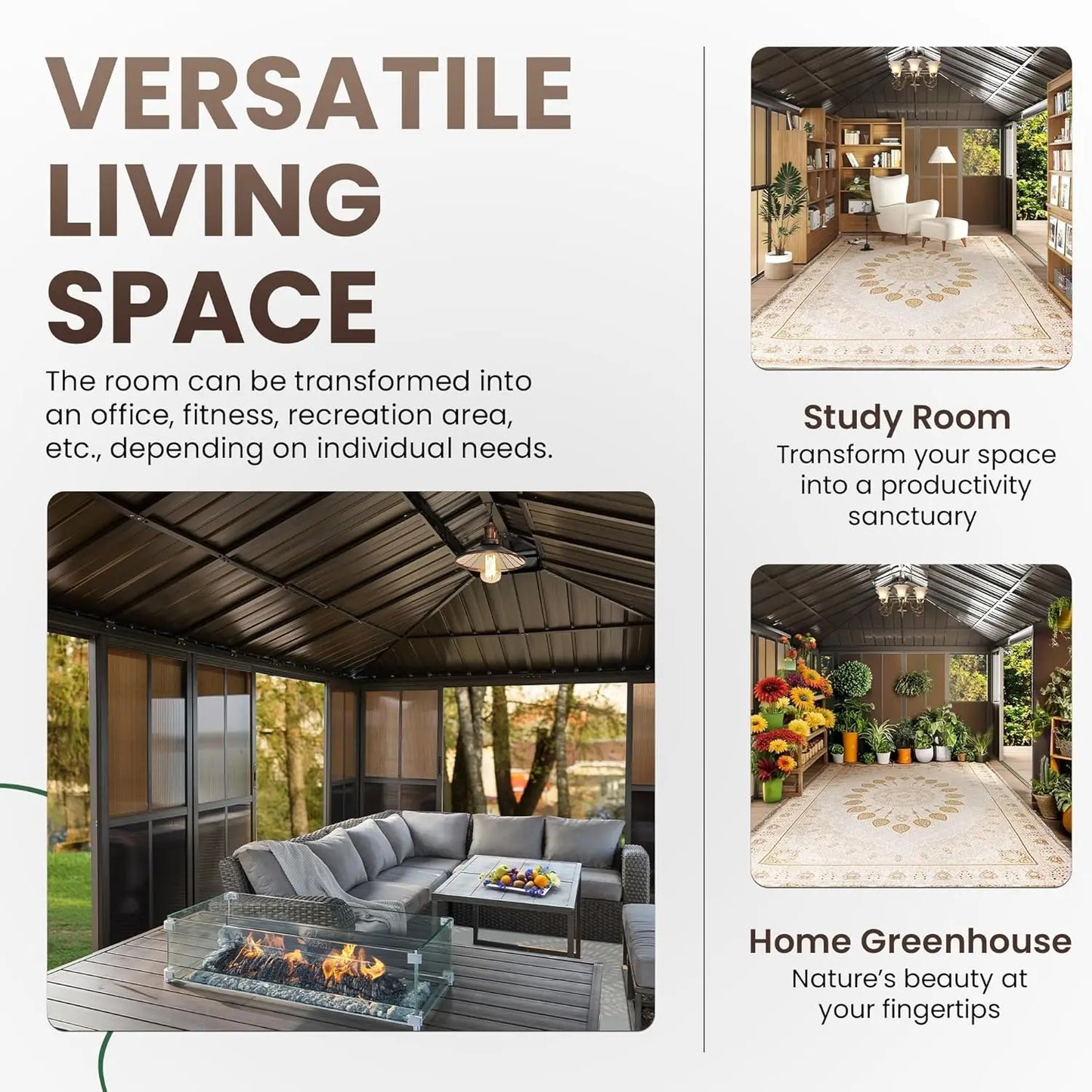 Sunroom Gazebo With Sliding Doors Aluminum Frame For Backyard