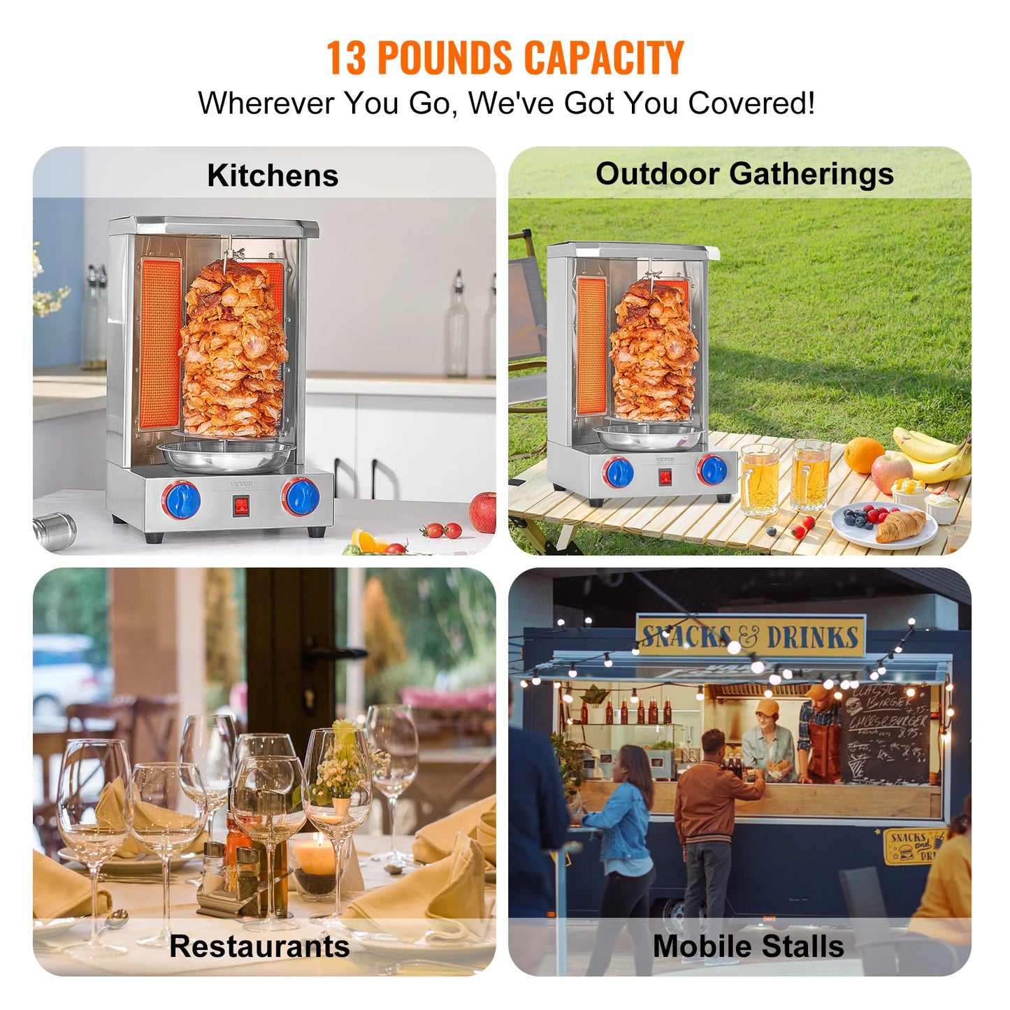 SucceBuy Vertical Gas Shawarma Grill Gyro Rotisserie Oven With 360 Degree Heat Stainless Steel Construction