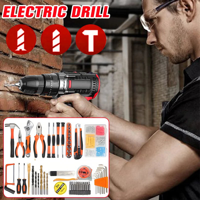 Drill Combo Kit HighPerformanceIndustrialGrade AllInOne With Two Batteries DualSpeed LED