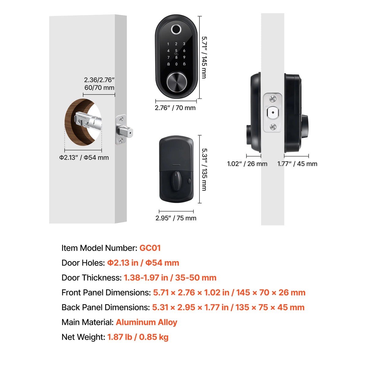 Keyless Biometric Fingerprint Door Lock With Touchscreen Deadbolt