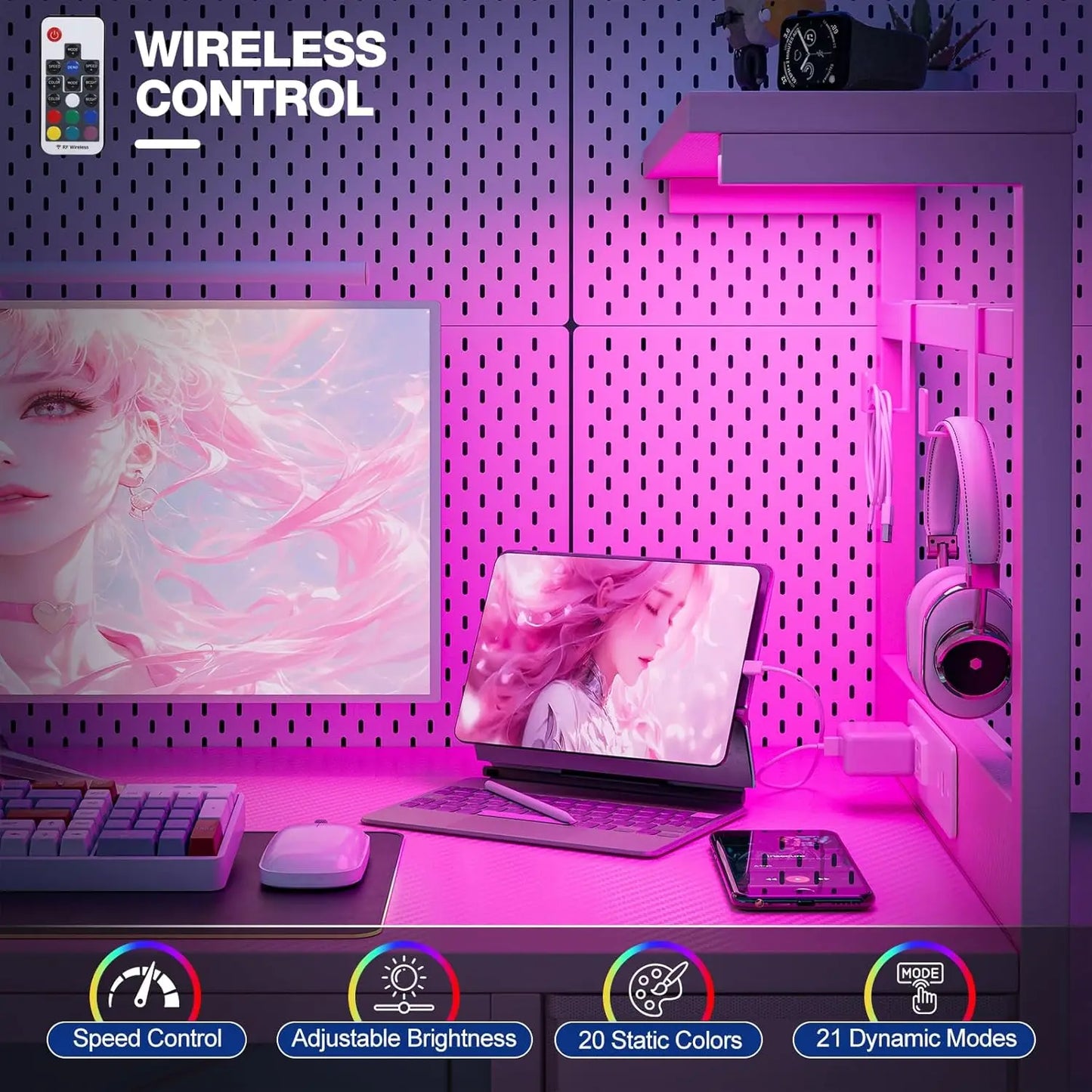 40-inch Gaming Desk with Power Outlet, LED Lights, Reversible Shelves, and Storage Drawer for Home Office