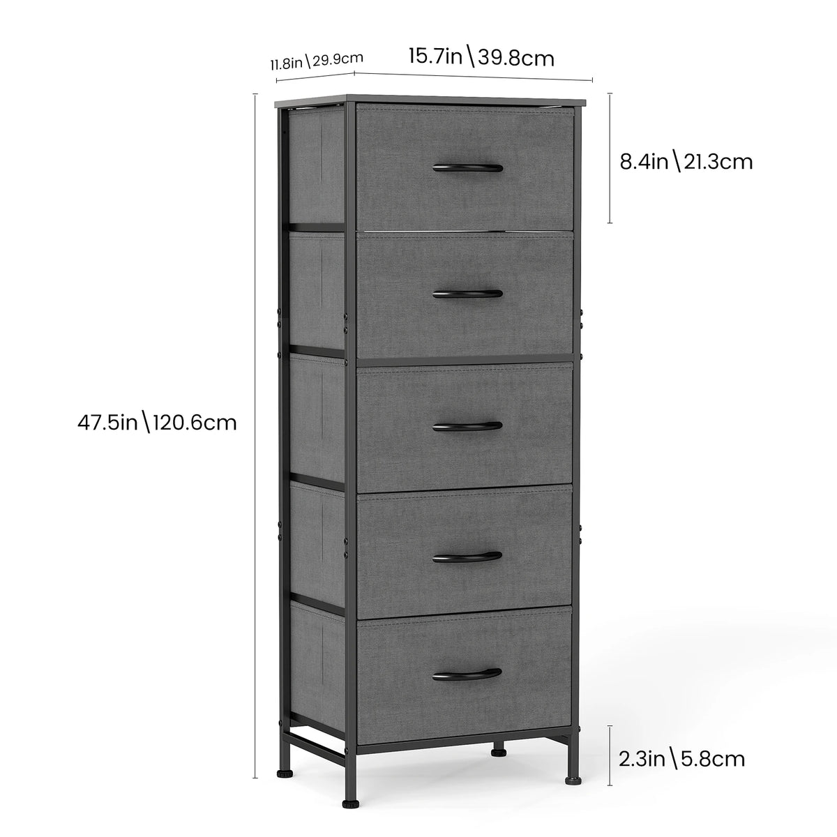 JHK Five Drawer Fabric Dresser Tall Bedroom Storage Organizer