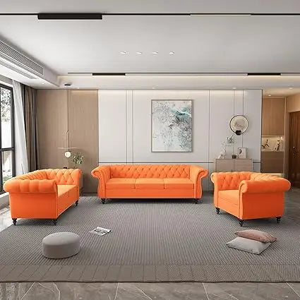DAFIFY Velvet Chesterfield Living Room Set With Nailhead Three Piece Sofa Loveseat Chair