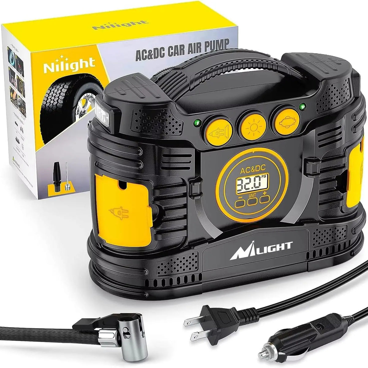 Nilight Portable Dual Power Tire Inflator 12V 110V Air Compressor For Car SUV Bicycle Fast Inflate Digital Pressure Gauge
