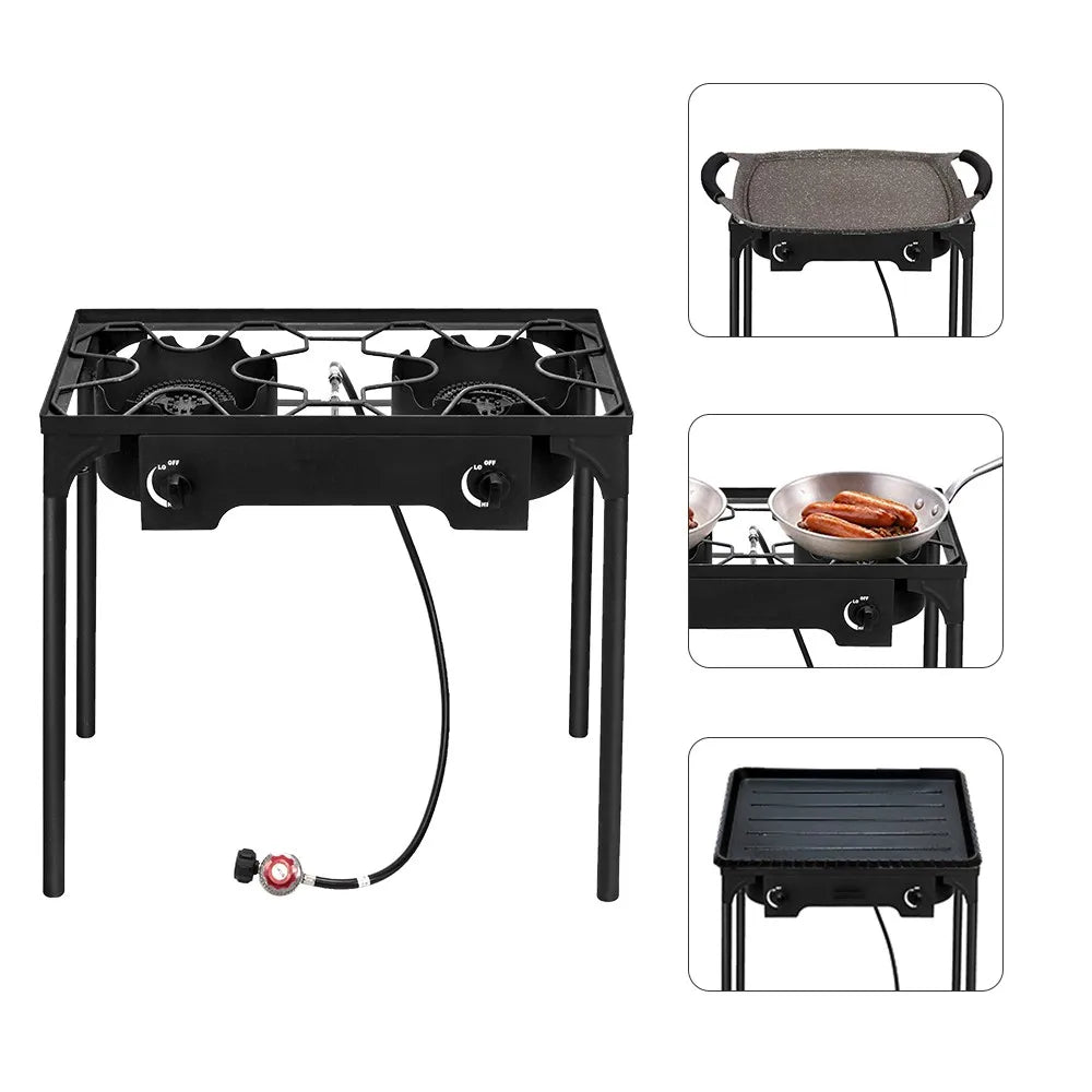 Professional Outdoor Double Propane Stove Portable Dual Cooktop 150000 BTU