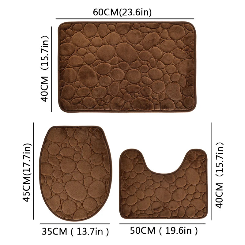 Microfiber Water Absorbing Bathroom Mat Set Non Slip Stone Pattern Three Piece