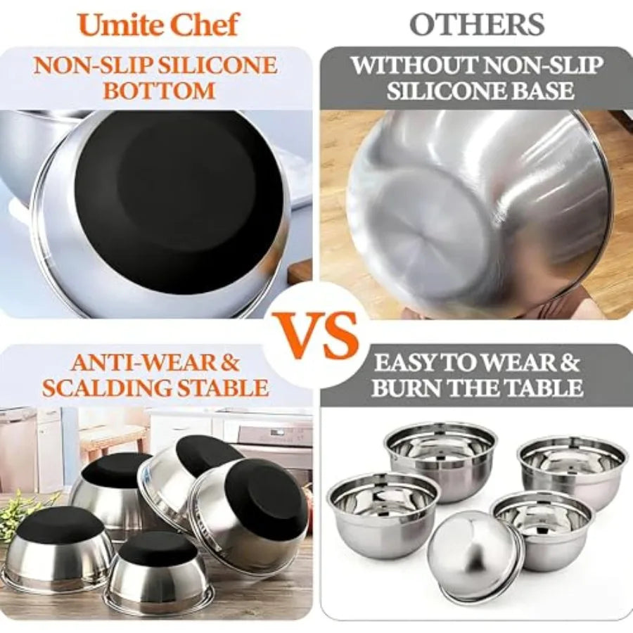 Heavy Duty Stainless Steel Mixing Bowl Set With Lid And Grater For Kitchen Prep Versatile Dishwasher Safe