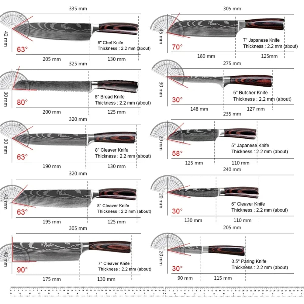 KEPEAK Kitchen Knife Set 7Cr17Mov Stainless Steel with Nylon Storage Bag 20 cm Blades Chef Utility Knives