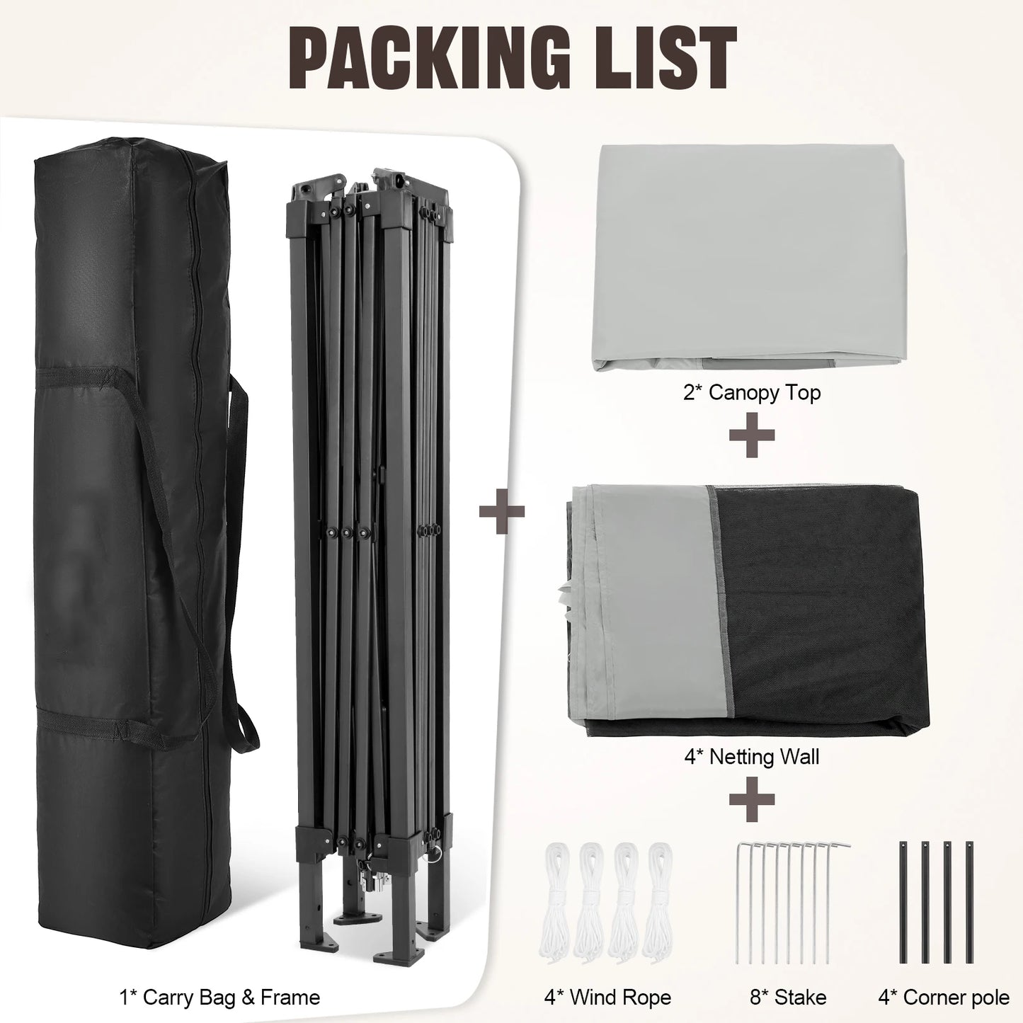 Tooluck CN Pop Up Gazebo With Mosquito Netting Carry Bag 11x11 Footprint Extended Awning Fits 8 To 10 People