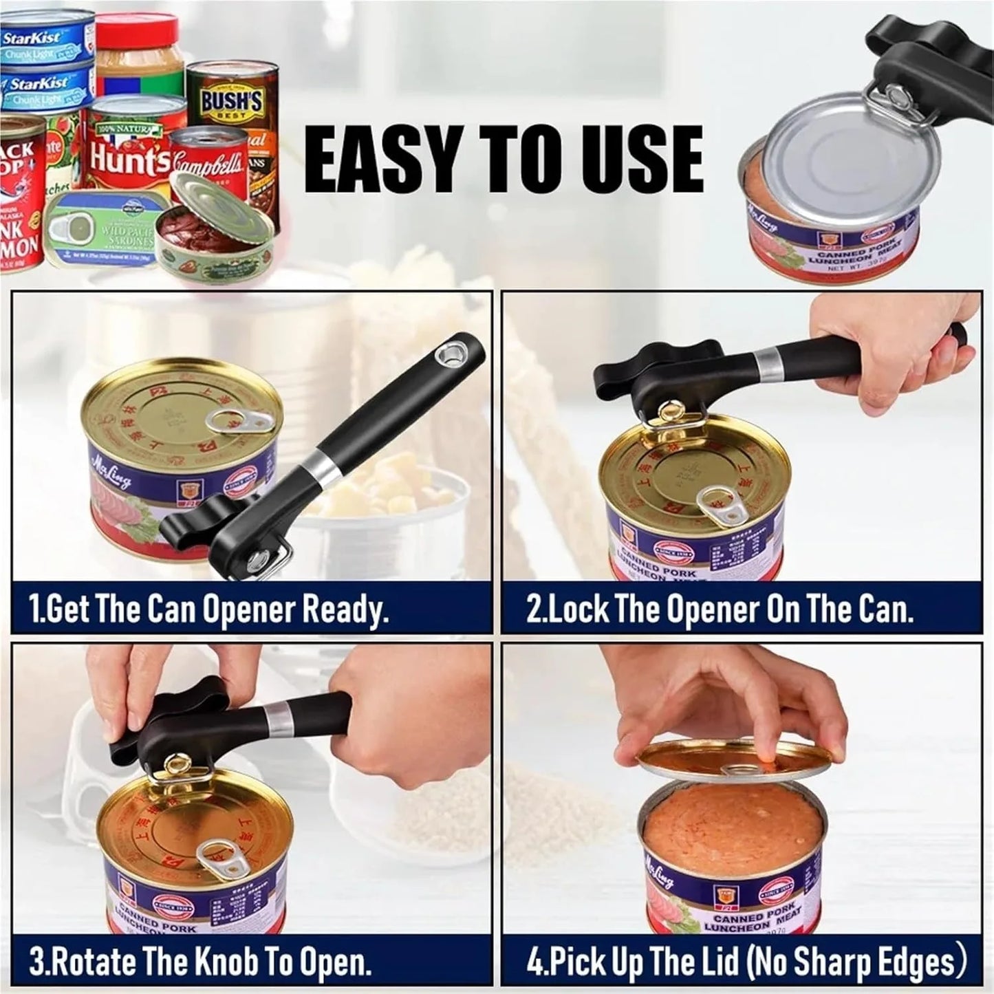 Manual Can Opener Stainless Steel Safe Cut Smooth Edge With Durable Reliable Performance