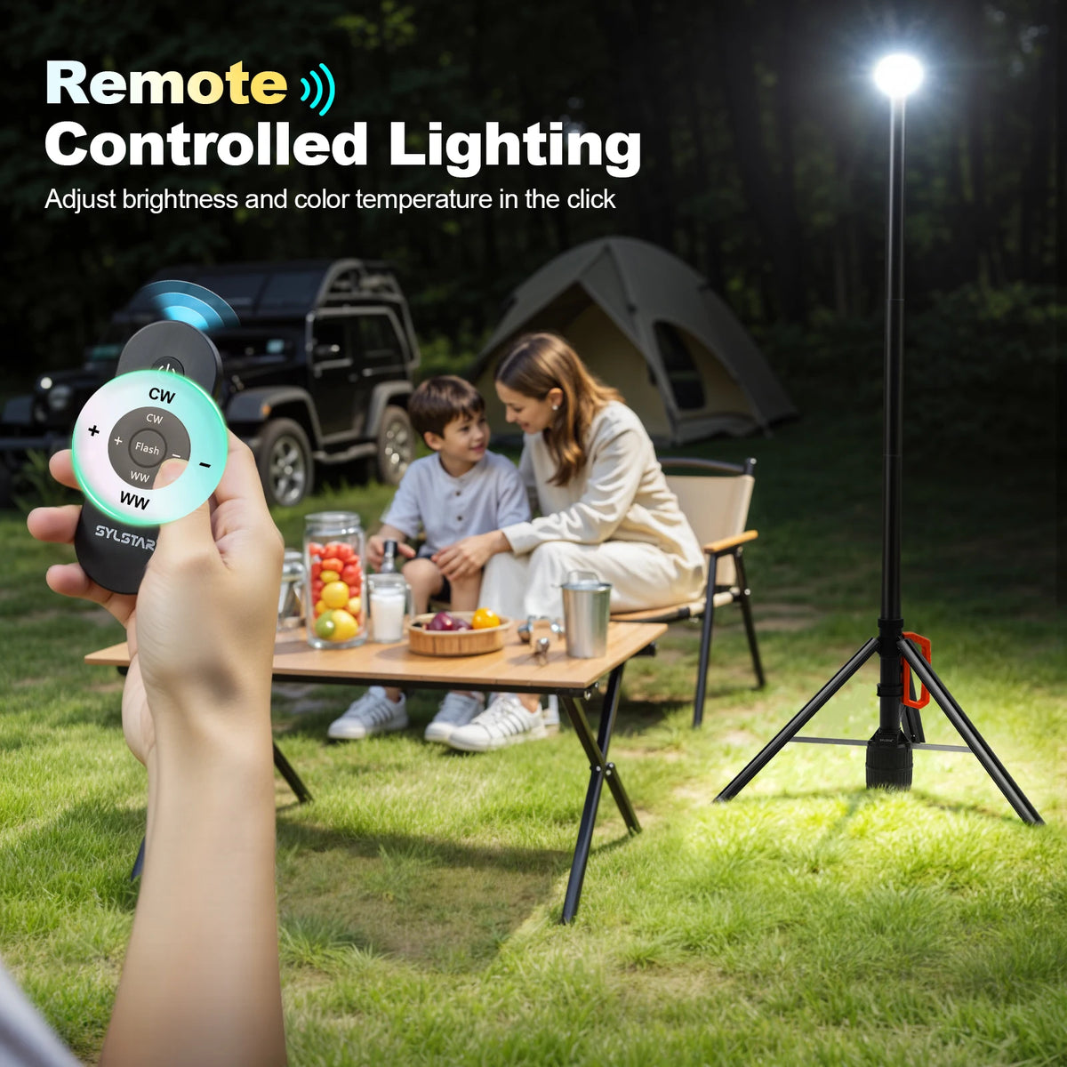 3000lm Rechargeable Work Light With Remote 8.4Ft Telescopic Camping Lamp