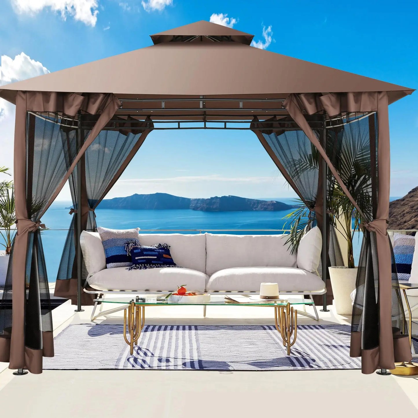 COBIZI Gazebo Pavilion With Double Roof Steel Frame