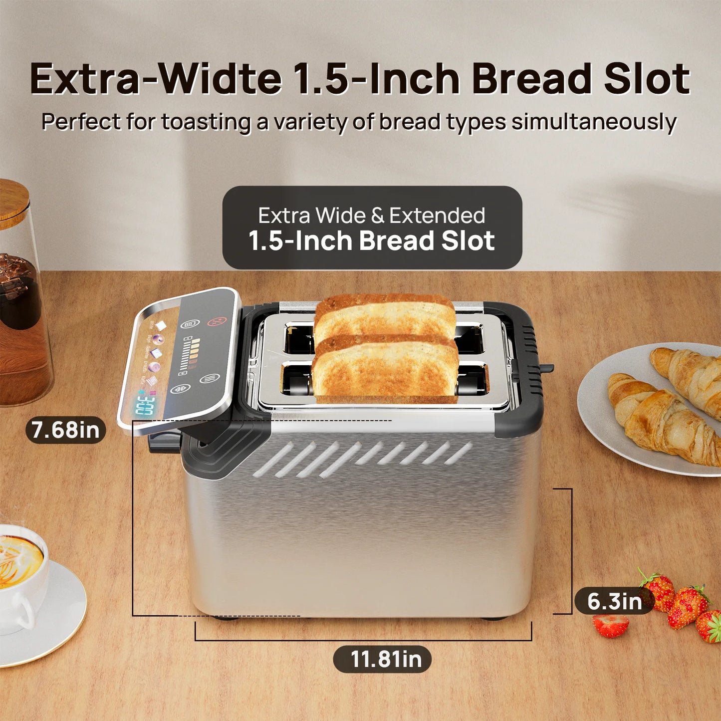 WHALL Stainless Steel Toaster With Smart Screen And Five Functions
