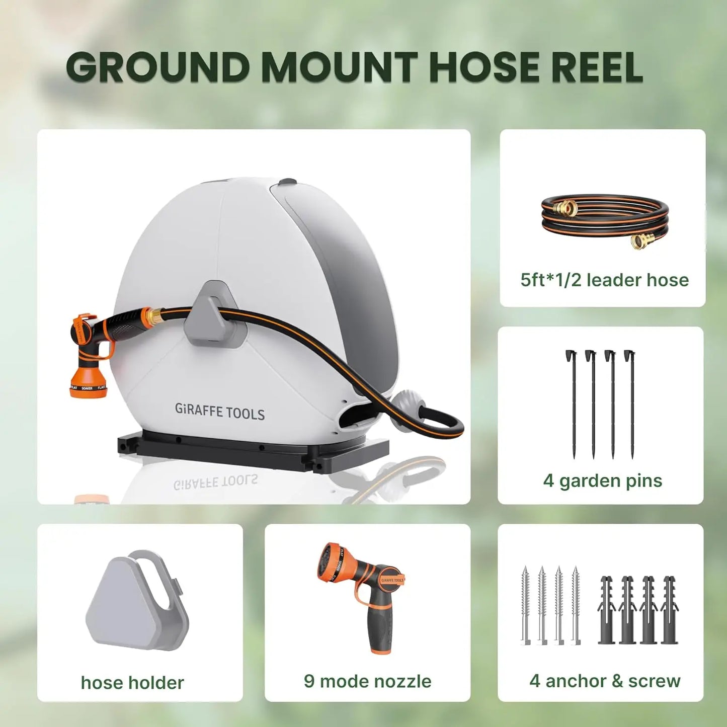 Giraffe Tools ReinforcedPolypropylene Heavy Duty Retractable Hose Reel ExplosionProof AutoRewind