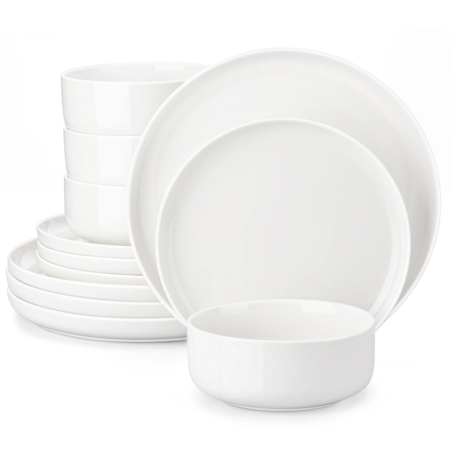 MALACASA 12/24 Piece Ceramic Porcelain Dinnerware Set with 4 Pcs Dinner/Dessert Plates,Bowl Tableware Set Service for 4