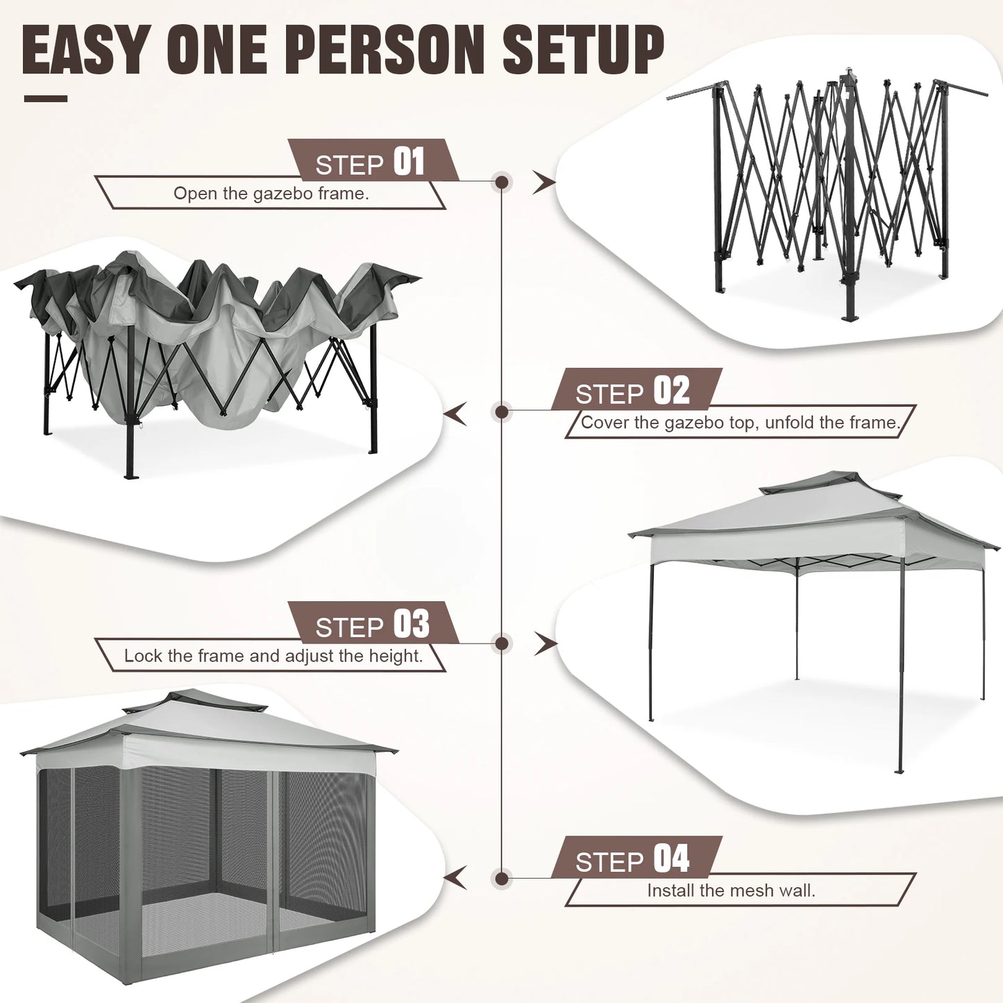 Tooluck CN Pop Up Gazebo With Mosquito Netting Carry Bag 11x11 Footprint Extended Awning Fits 8 To 10 People