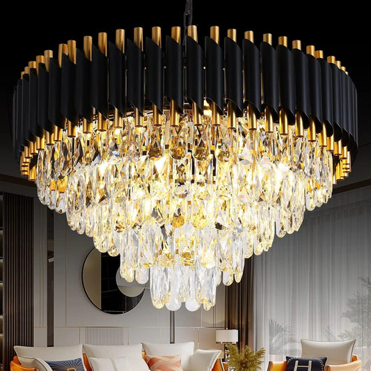 Modern 5 Tier Round Crystal Chandelier Dimmable With K9 Crystals And 12 E14 LED Lamp Holders