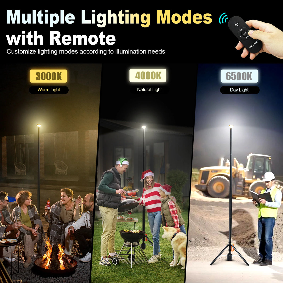 3000lm Rechargeable Work Light With Remote 8.4Ft Telescopic Camping Lamp