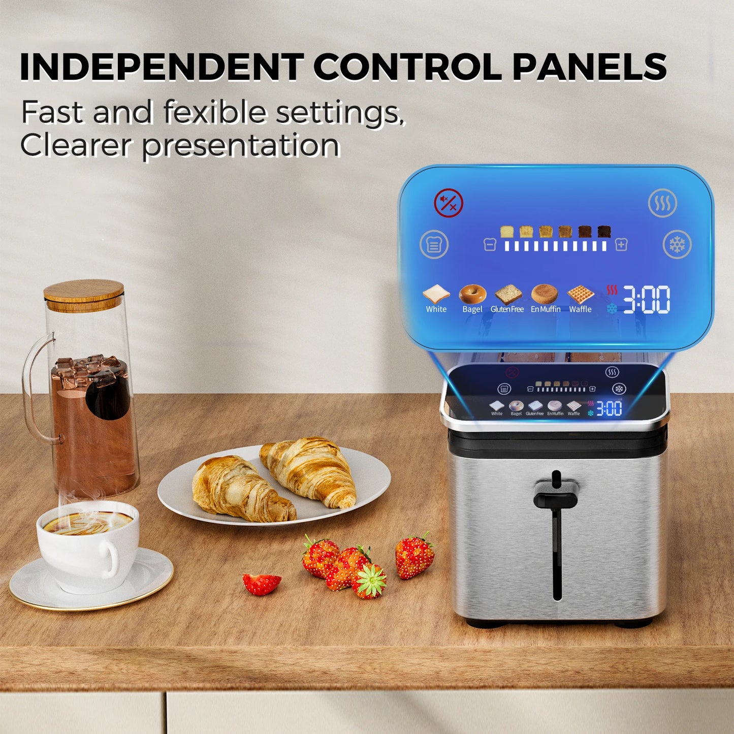 WHALL Stainless Steel Toaster With Smart Screen And Five Functions