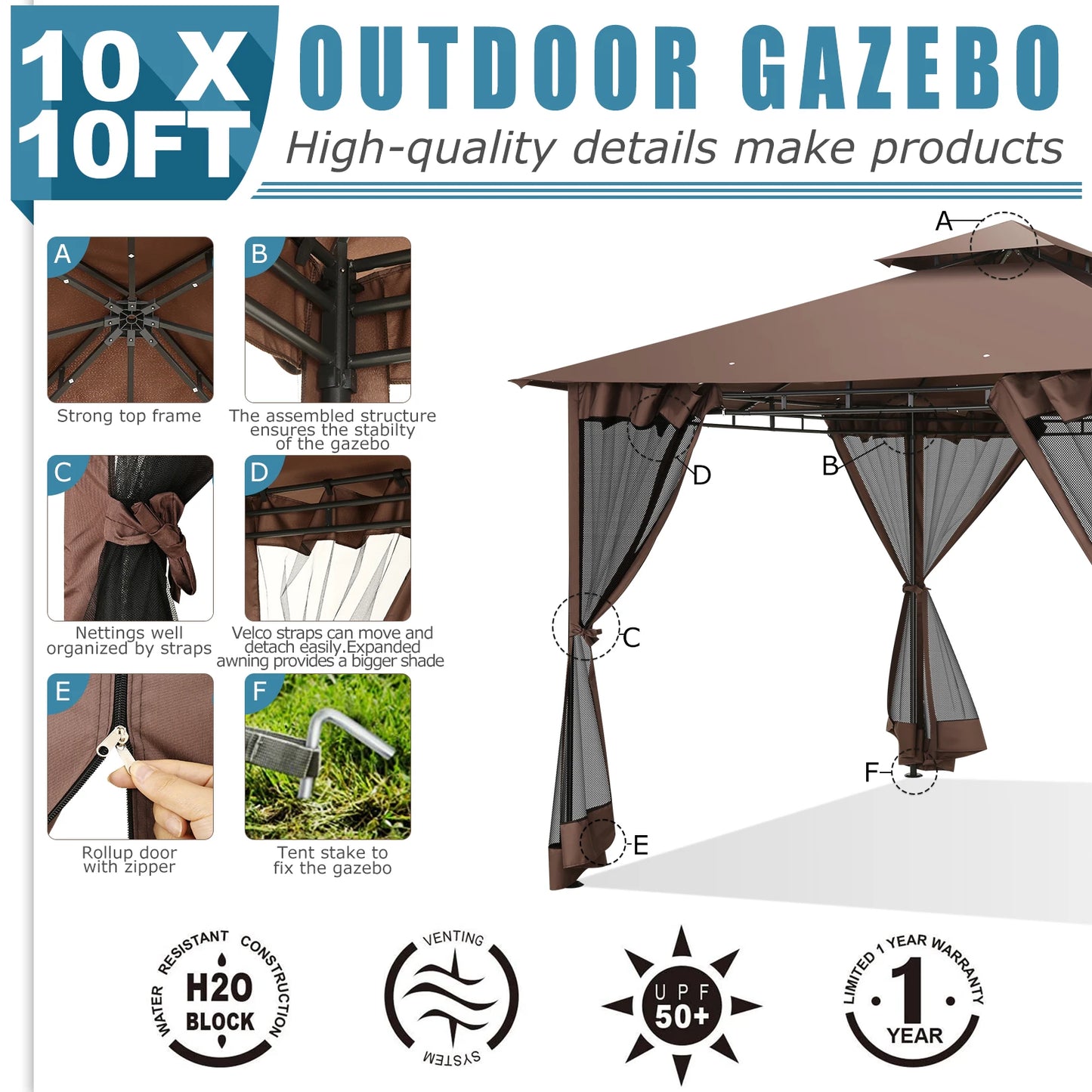 COBIZI Gazebo Pavilion With Double Roof Steel Frame