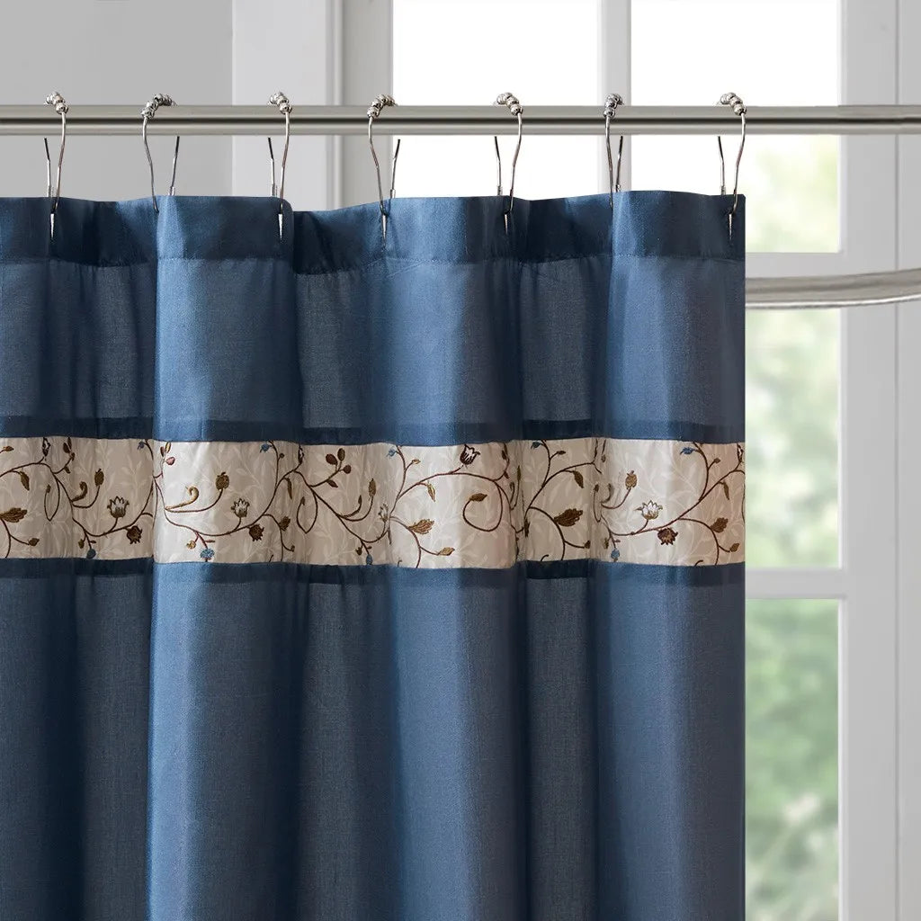 Faux Silk Embroidered Floral Shower Curtain Polyester Fabric Luxurious Boutiquelike