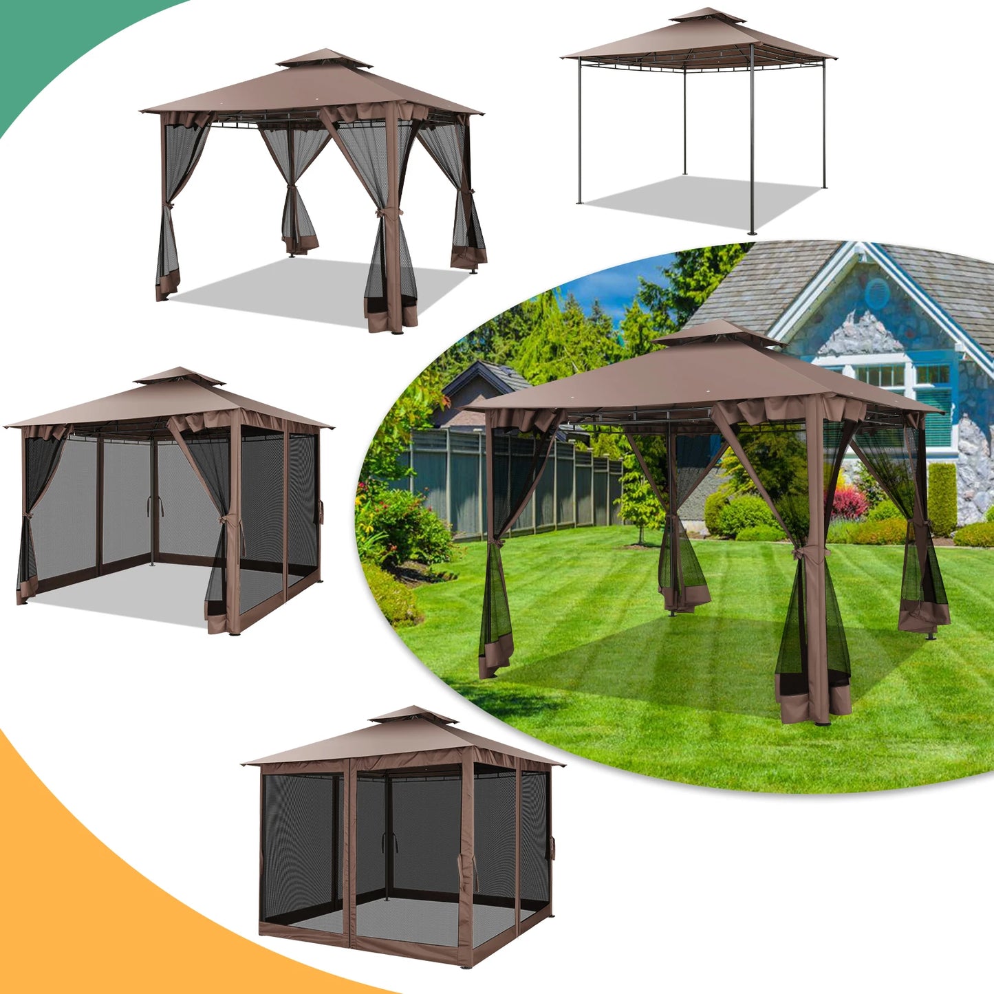 COBIZI Gazebo Pavilion With Double Roof Steel Frame