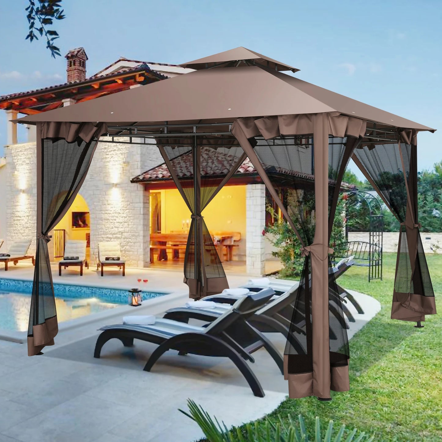COBIZI Gazebo Pavilion With Double Roof Steel Frame
