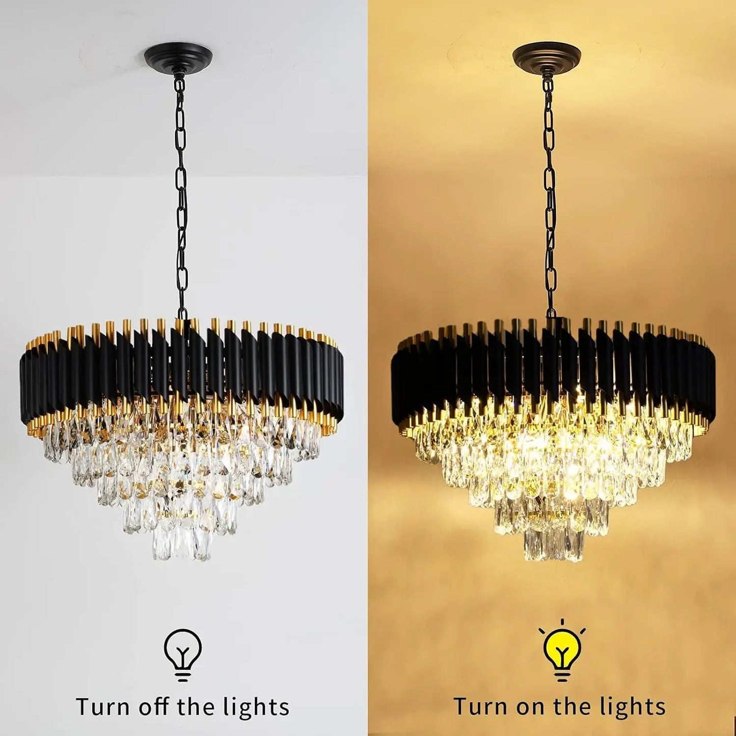 Modern Black And Gold 5-Tier K9 Crystal Chandelier Dimmable