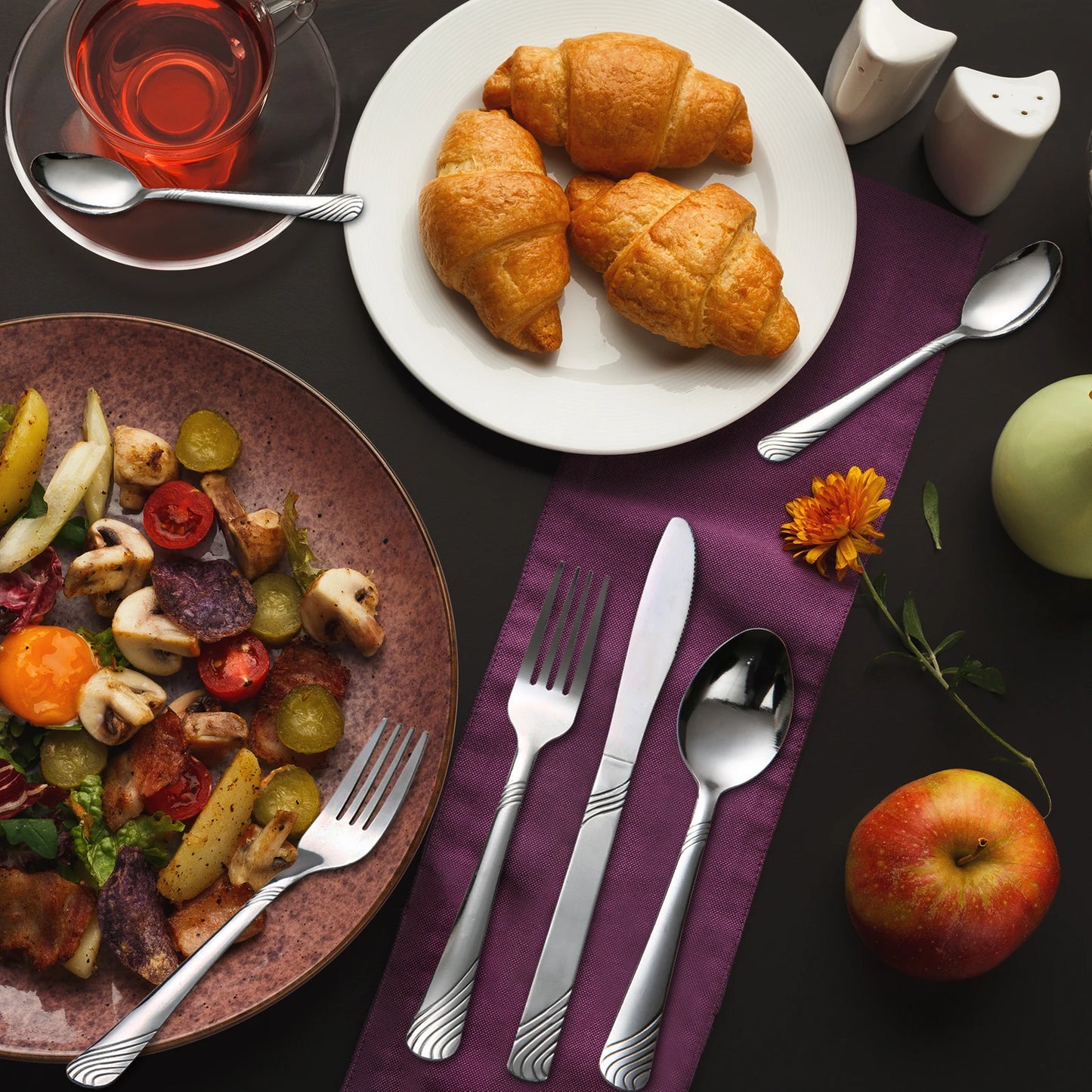 HANSMART 48Pcs Flatware Set for 8 Stainless Steel Knife Fork Spoon Tableware Flatware Set Kitchen Dinnerware Gift