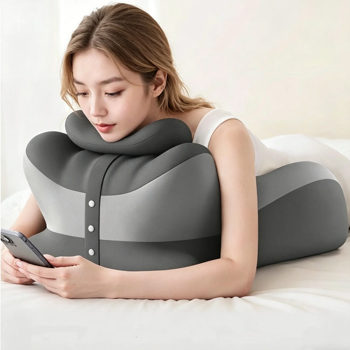 Memory Foam Prone Reading Pillow With Removable Headrest And Neck Support