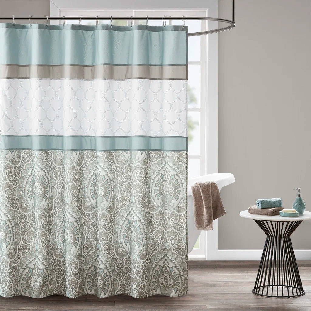 Printed and Embroidered Shower Curtain Microfiber Polyester 72x72 Inches Quick Dry