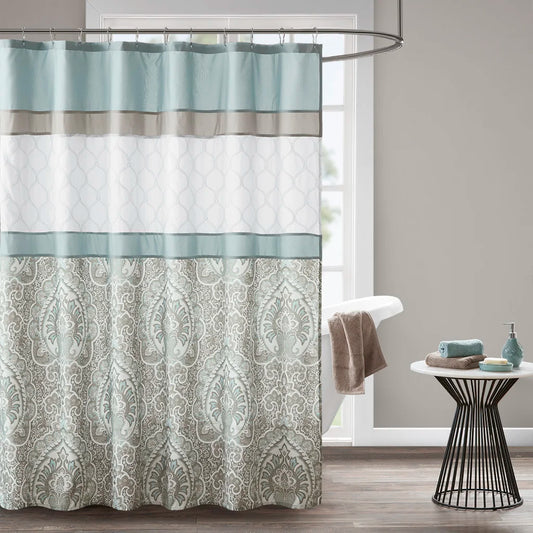 Printed and Embroidered Shower Curtain Microfiber Polyester 72x72 Inches Quick Dry