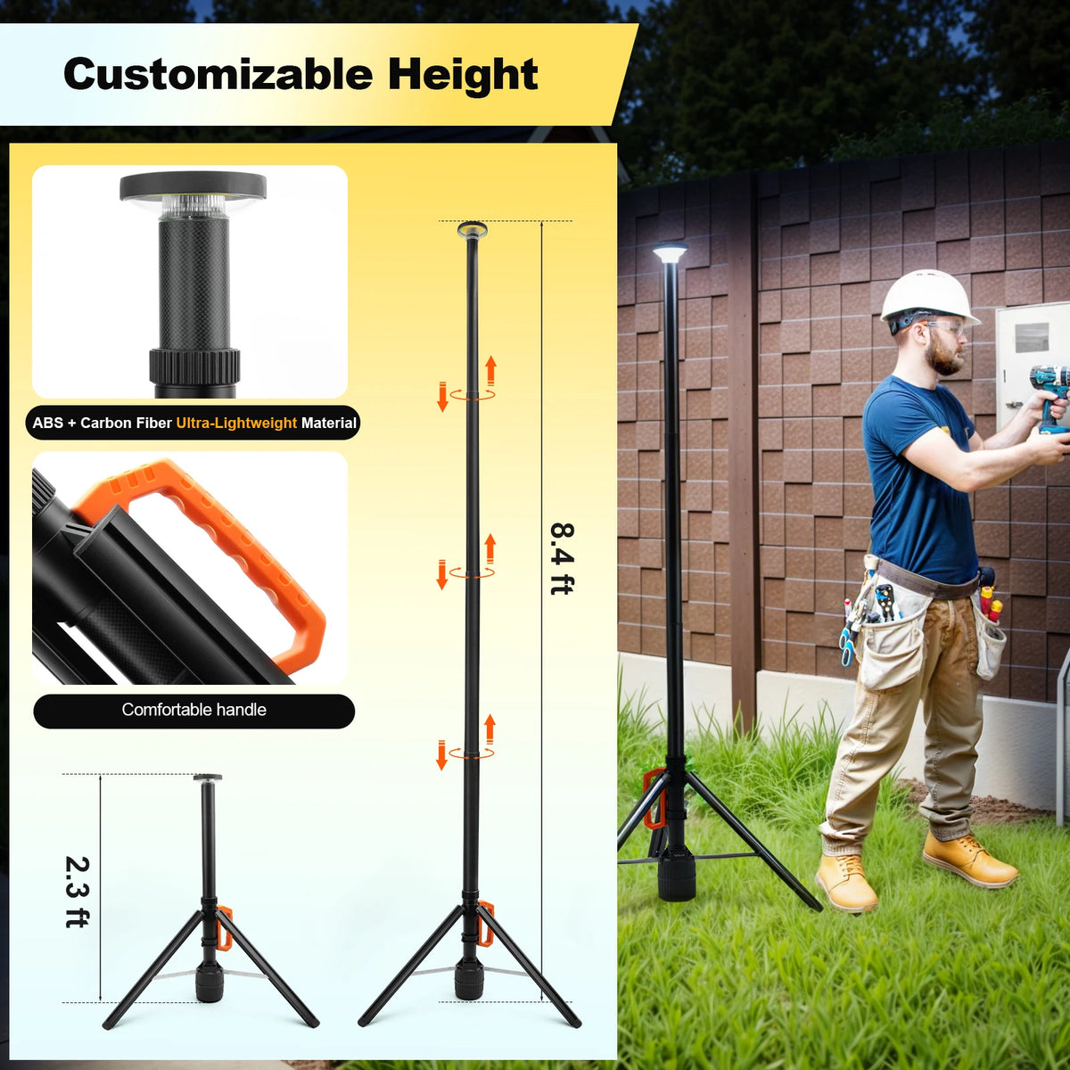 3000lm Rechargeable Work Light With Remote 8.4Ft Telescopic Camping Lamp