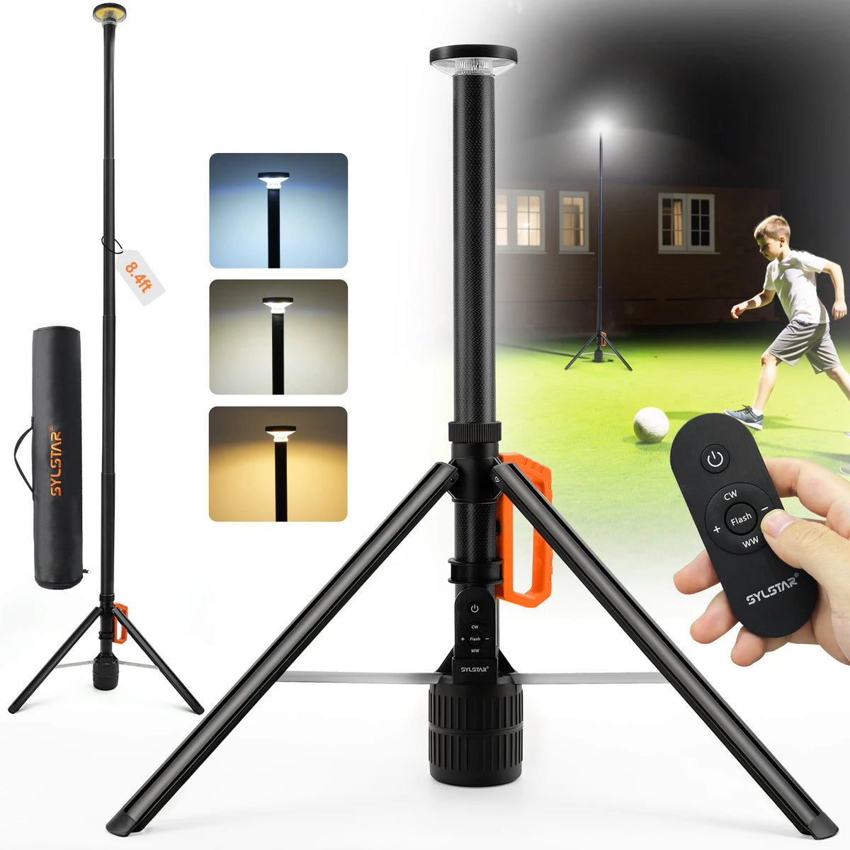 3000lm Rechargeable Work Light With Remote 8.4Ft Telescopic Camping Lamp