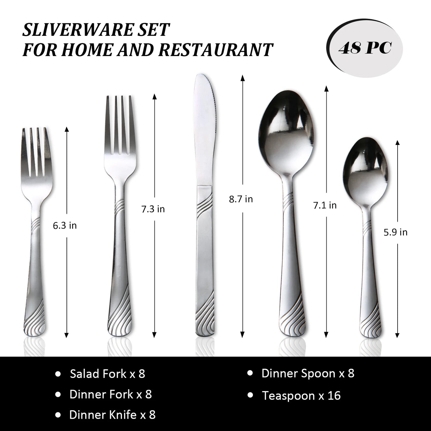 HANSMART 48Pcs Flatware Set for 8 Stainless Steel Knife Fork Spoon Tableware Flatware Set Kitchen Dinnerware Gift