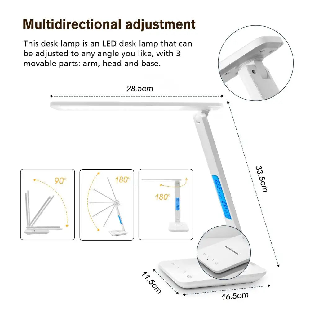 LAOPAO 10W Qi Wireless Charging LED Desk Lamp With Calendar Temperature Alarm Clock Eye Protection For Study And Office