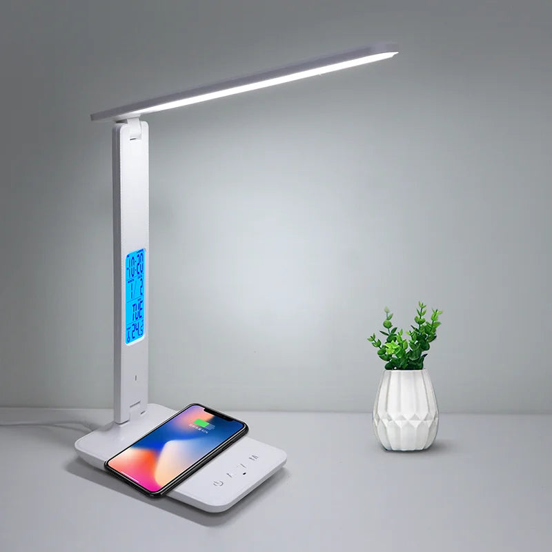 LAOPAO 10W Qi Wireless Charging LED Desk Lamp With Calendar Temperature Alarm Clock Eye Protection For Study And Office