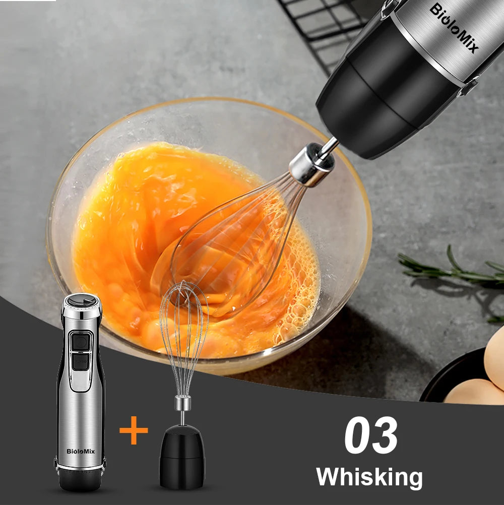 Biolomix 1200W 4 In 1 Immersion Hand Blender With Chopper And Whisk Attachments For Smoothies And Sauces