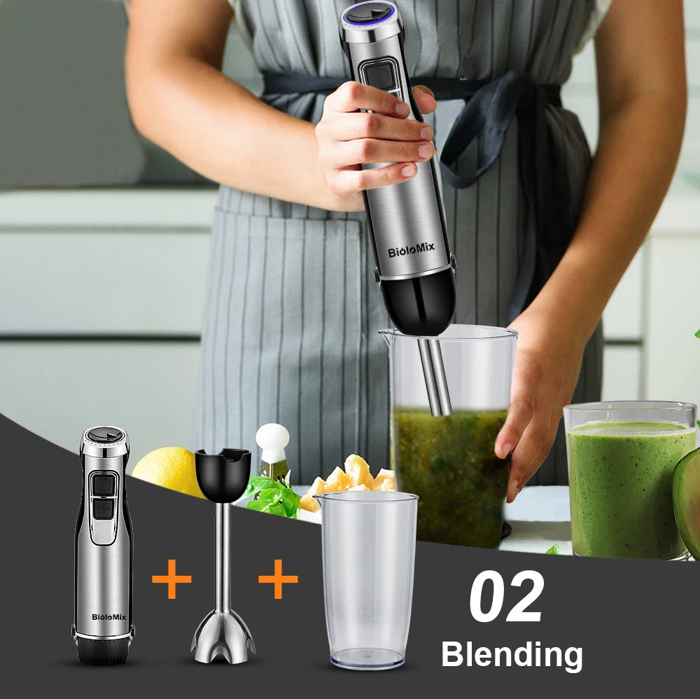 Biolomix 1200W 4 In 1 Immersion Hand Blender With Chopper And Whisk Attachments For Smoothies And Sauces
