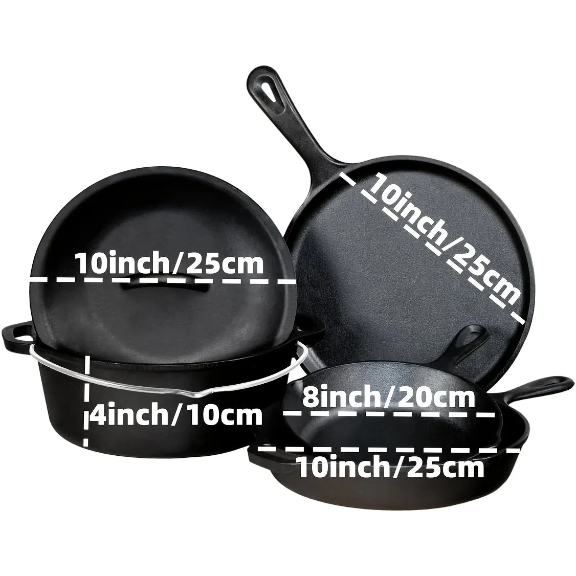 AEDG Heavy-Duty Cast Iron All-Purpose Skillet Set Nonstick OvenSafe Campfire-Ready