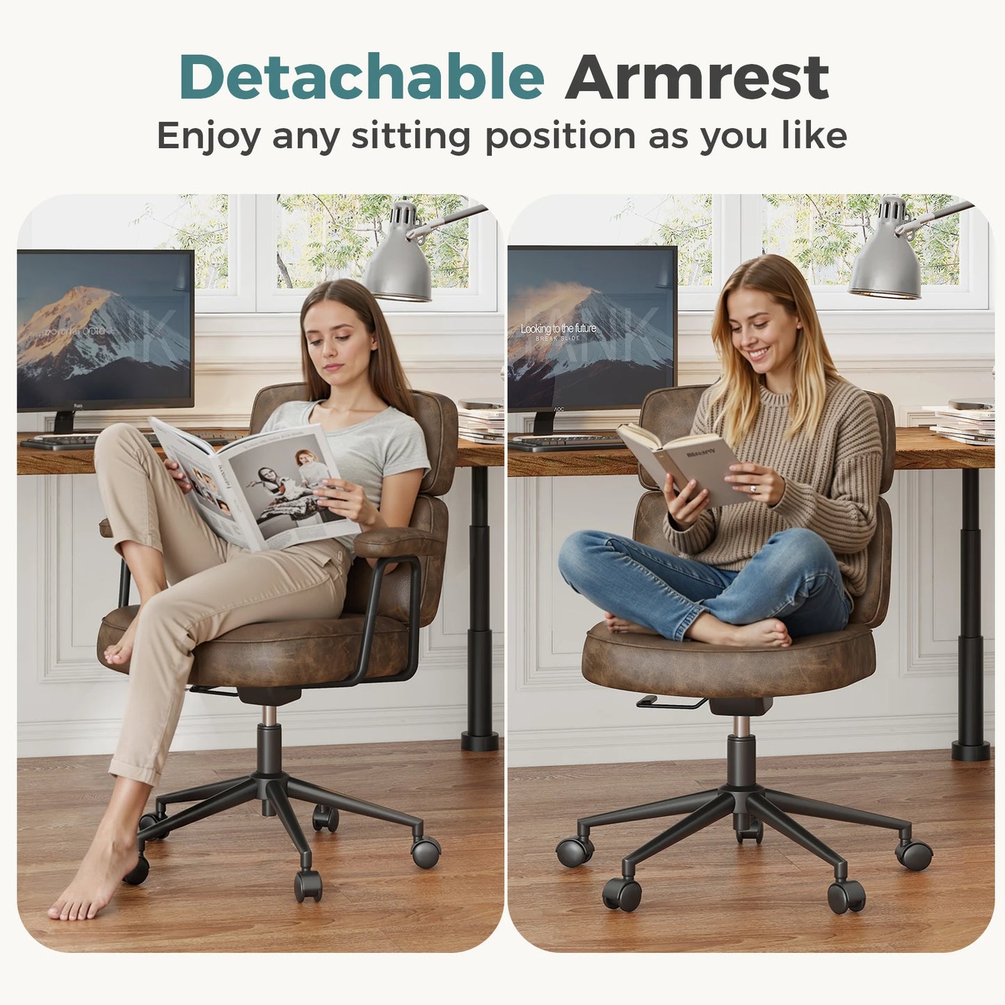 JHKErgonomics PU Leatherette Ergonomic Office Chair With Lumbar Support Adjustable