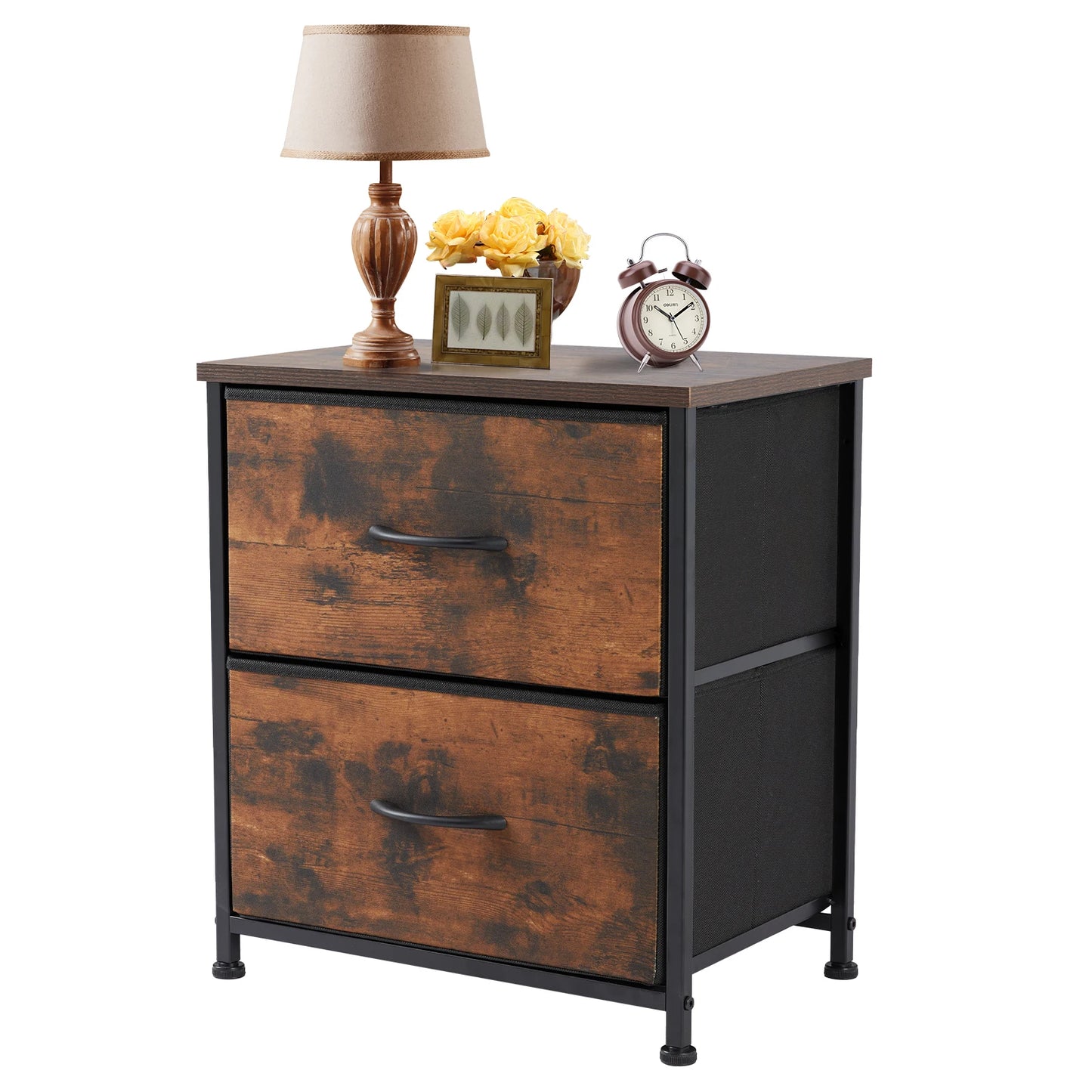 JHK Premium BedsideNightstand Table With 2 Durable Fabric Drawers StorageCabinet