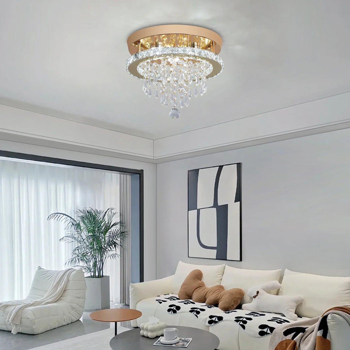 VETRULUS Luxury Crystal Chandelier Modern LED Ceiling Light With Gold Finish And Stainless Steel Frame